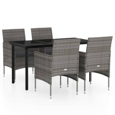 vidaXL - 5-delige Tuinset met kussens - Grijs en zwart - PE rattan - 140x70 cm