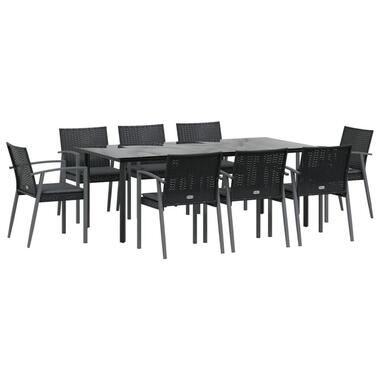 vidaXL - 9-delige Tuinset met zitkussens - Zwart - Poly rattan - 200x80 cm