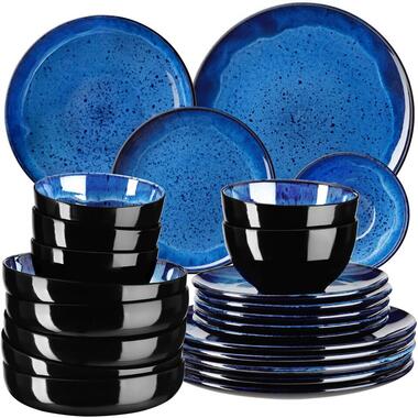 tectake Serviesset Mare van aardewerk, voor 6 personen, Blauw