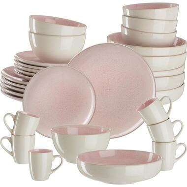 tectake Serviesset Mare van aardewerk, voor 6 personen, Roze