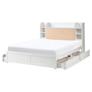BIZOU - Bed met opbergruimte - Wit/Beige - 160 x 200 cm - MDF