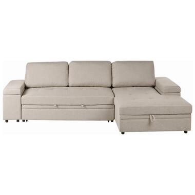 HRISEY - Hoekbank met opbergruimte - Beige - Linkszijdig - Kunstlinnen