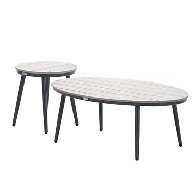 Garden Impressions Lucas bijzettafels donker grijs - Ø50 & 120x75 cm