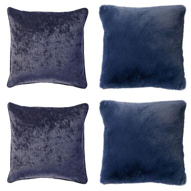 KUSSENSET - 4-delig - Soft Elegance - 45x45 cm - inclusief binnenkussens - blauw