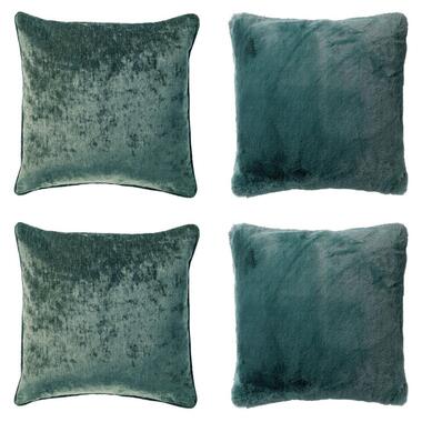 KUSSENSET - 4-delig - Soft Elegance - 45x45 cm - inclusief binnenkussens - groen