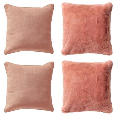 KUSSENSET - 4-delig - Soft Elegance - 45x45 cm - inclusief binnenkussens - roze
