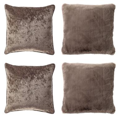 KUSSENSET - 4-delig - Soft Elegance - 45x45 cm - inclusief binnenkussens - taupe