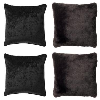 KUSSENSET - 4-delig - Soft Elegance - 45x45 cm - inclusief binnenkussens - zwart