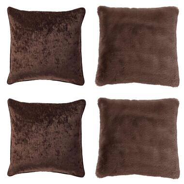 KUSSENSET - 4-delig - Soft Elegance - 45x45 cm - inclusief binnenkussens - bruin