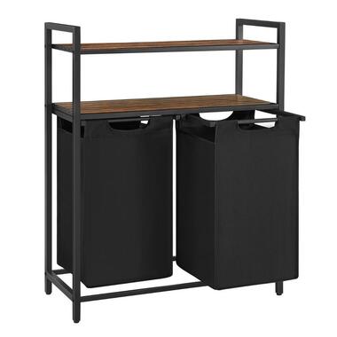 CALICOSY - Wasmand met 2 compartimenten - Zwart - 92x73x33 cm