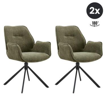 2x Eetkamerstoel Lenny - Stof Mosgroen