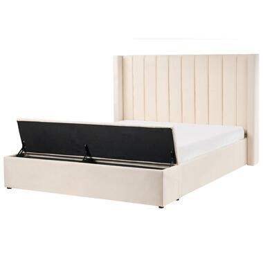 NOYERS - Bed met opbergruimte - Gebroken wit - 160 x 200 cm - Fluweel