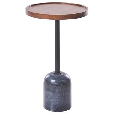 RAINY - Bijzettafel - Bruin/Zwart - Mangohout/Metaal/Marmer