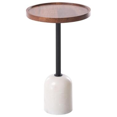 RAINY - Bijzettafel - Bruin/Wit - Mangohout/Metaal/Marmer