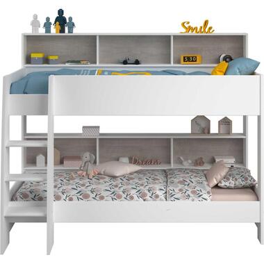 Stapelbed Taylor 90x200 - met opbergruimte - wit/grijs