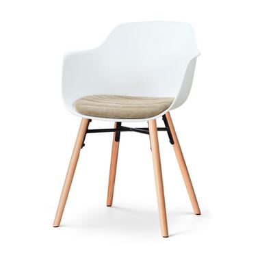 Nolon Nena-Liz eetkamerstoel wit met nougatbruin zitkussen - houten onderstel