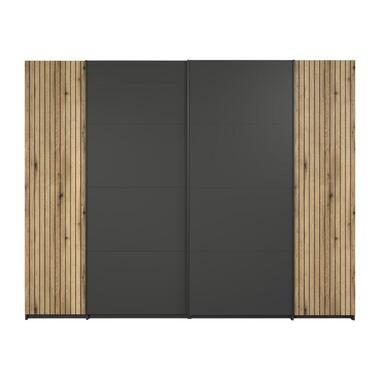 Hioshop Esteban kledingkast 2 gewone deuren- 2 schuifdeuren antraciet