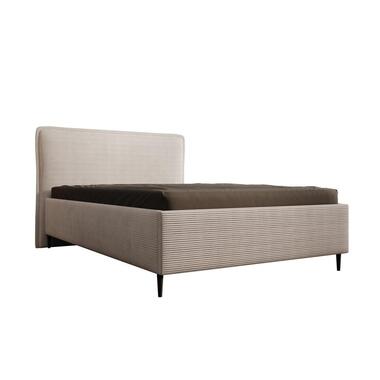 Meubella - Palawan - Tweepersoonsbed - Ribstof beige - 140x200 cm