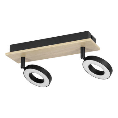 EGLO Rielves Spot - 2-lichts - LED - Hout - Zwart. Bruin