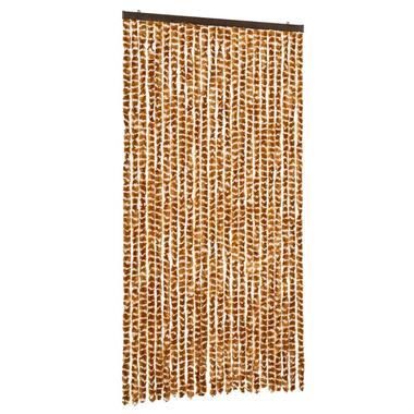 vidaXL - Vliegengordijn voor terrasdeur - Oker en wit - Chenille - 100x230 cm