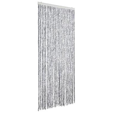 vidaXL - Vliegengordijn voor terrasdeur - Wit en gris - Chenille - 100x200 cm