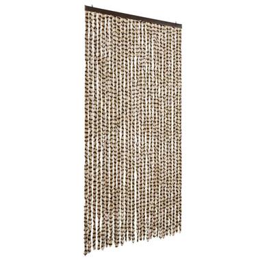vidaXL - Vliegengordijn voor terrasdeur - Beige en bruin - Chenille - 118x220 cm