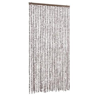 vidaXL - Vliegengordijn voor terrasdeur - Taupe en wit - Chenille - 100x230 cm