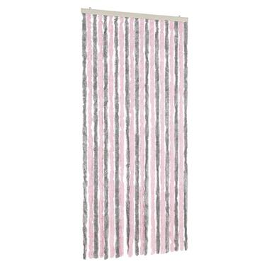 vidaXL - Vliegengordijn voor terrasdeur Zilvergrijs, roze Chenille - 90x220 cm