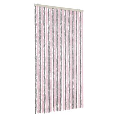 vidaXL - Vliegengordijn voor terrasdeur Zilvergrijs, roze Chenille - 100x230 cm