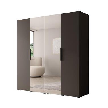 Meubella - Kledingkast Marquesa - Zwart - 200 cm - Met spiegel