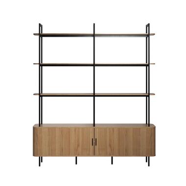 Hioshop Ronin wandkast 2 jaloeziedeuren- 3 planken eiken decor
