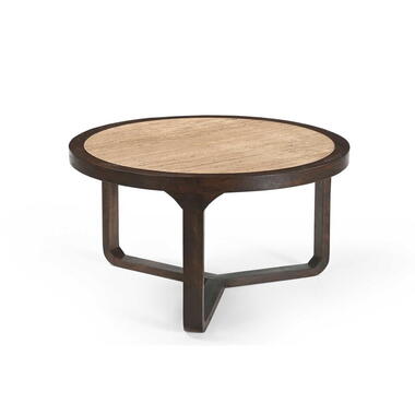 Salontafel Rond Hout/Travertin - 75x75x42cm - Morris
