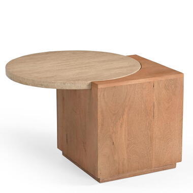 Bijzettafel Organisch Hout/Travertin - 60x48x40cm - Numa