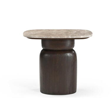 Bijzettafel Ovaal Bruin Hout/Marmer - 56x36x51cm - Silva