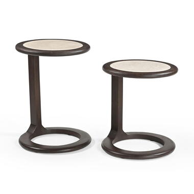 Bijzettafel Rond Bruin/Travertin - Set van 2 - Vinn