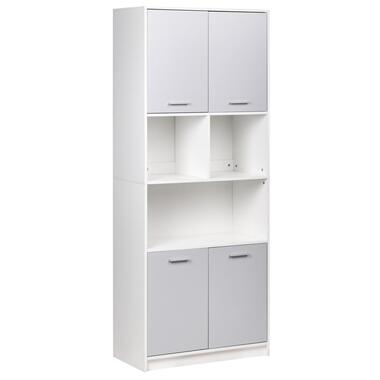 ZEHNA - Boekenkast 4 deuren - Grijs/Wit - Vezelplaat