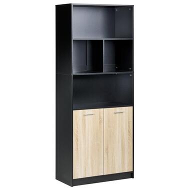 ZEHNA - Boekenkast 2 deuren - Bruin/Zwart - Vezelplaat