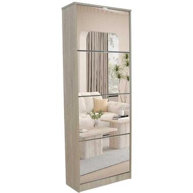 Schoenenkast Mex - 60x23x161cm - 4 deuren - met spiegel - sonoma eik