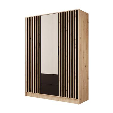 Meubella - Nocturna - Kledingkast 3 deurs - Eiken/Zwart - 150x51x200 cm
