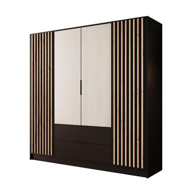 Meubella - Nocturna - Kledingkast 4 deurs - Zwart - 200x51x200 cm