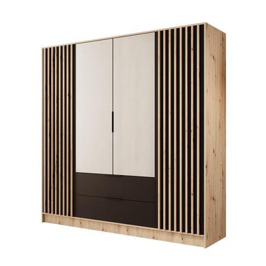 Meubella - Nocturna - Kledingkast 4 deurs - Eiken/Zwart - 200x51x200 cm