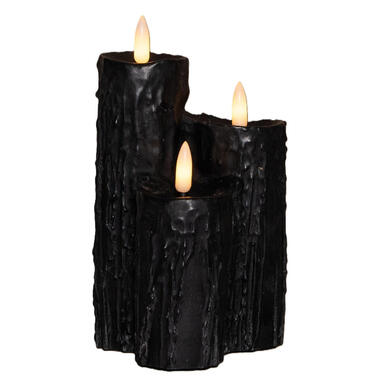 Anna's collection LED druipkaarsen set - 3x - zwart - 16 x 11 cm