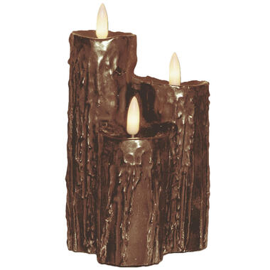 Anna's collection LED druipkaarsen - 3x - brons - 16 x 11 cm