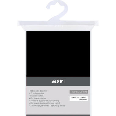 MSV Douchegordijn met ringen - zwart - polyester - 180 x 200 cm