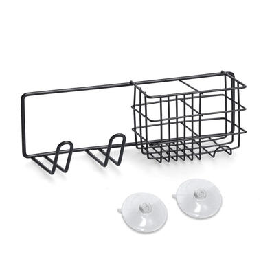 Zeller Badkamerrekje - zuignappen - metaal - zwart - 27 x 9,5 cm