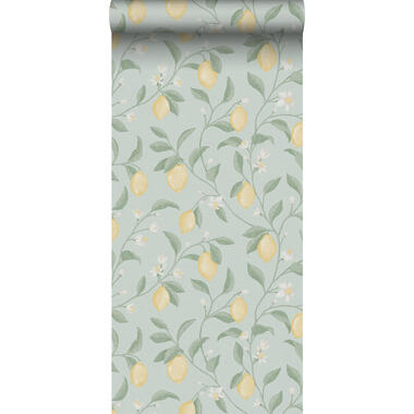 Sanders & Sanders behang fruit lichtblauw en geel - 53 cm x 10 m