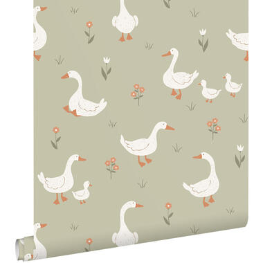 ESTAhome behang schattige ganzen groen - 50 x 900 cm