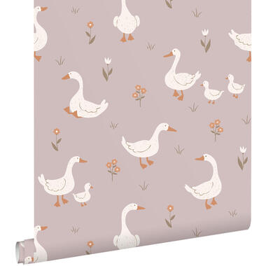 ESTAhome behang schattige ganzen paars - 50 x 900 cm