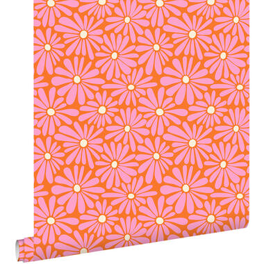 ESTAhome behang madeliefjes roze, oranje en geel - 50 x 900 cm