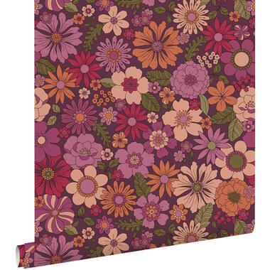 ESTAhome behang retro bloemen aubergine paars - 50 x 900 cm
